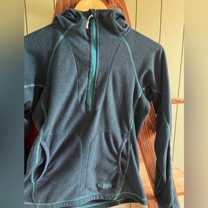 Quarter zip mid layer with hood.